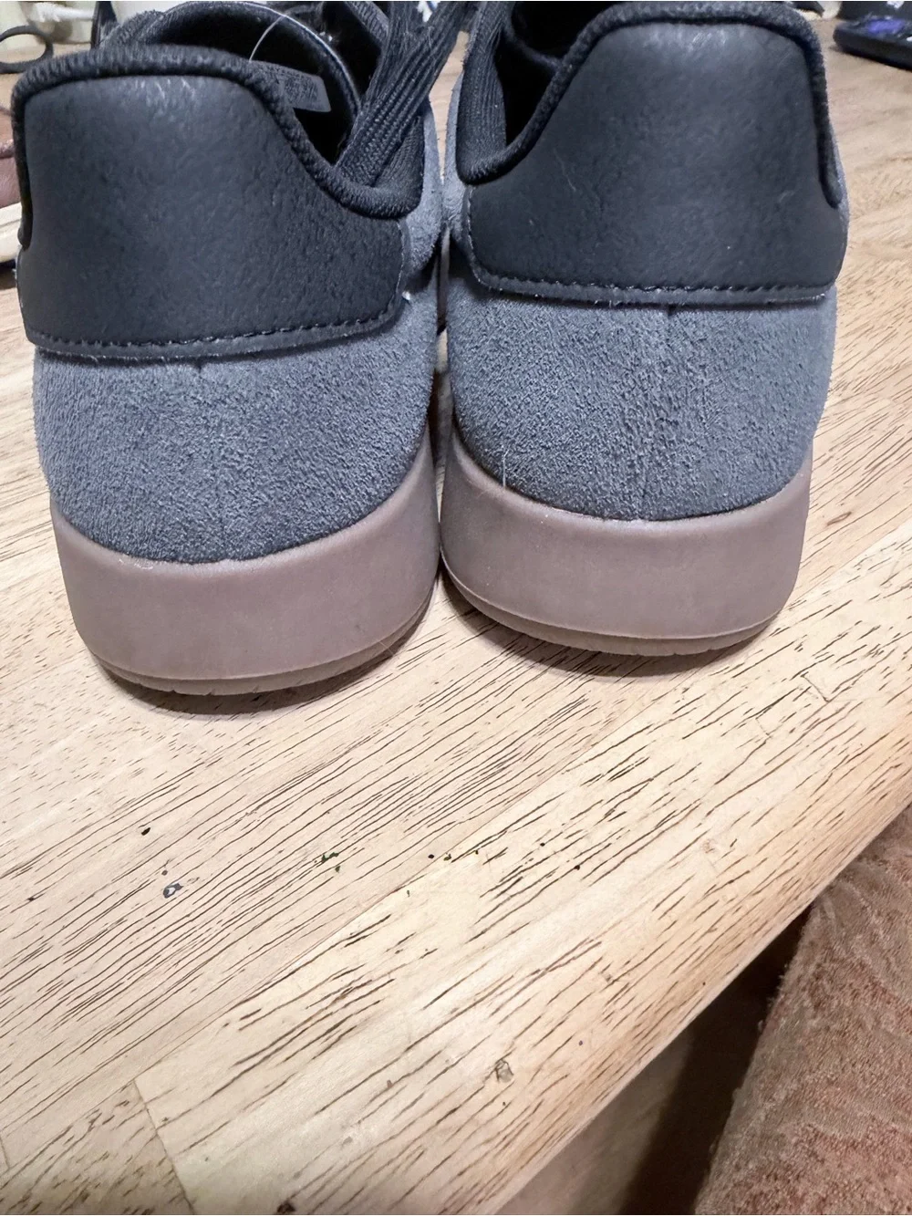 adidas Men’s Gray Suede Athletic Sneakers with Black Stripes